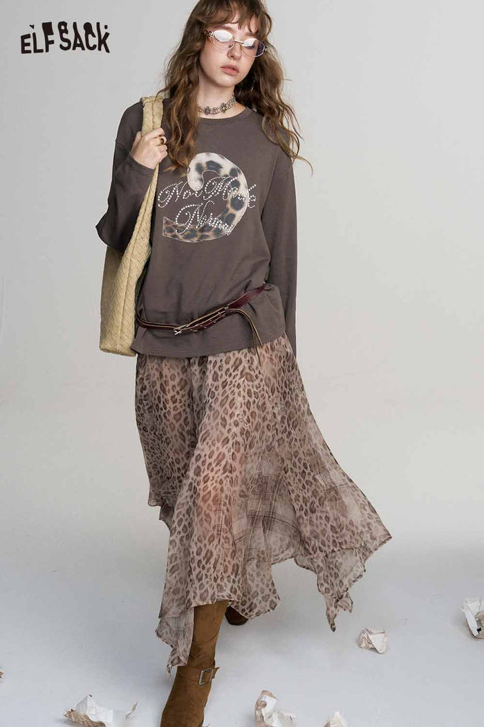 Long Sleeve Leopard Slogan Graphic Tee