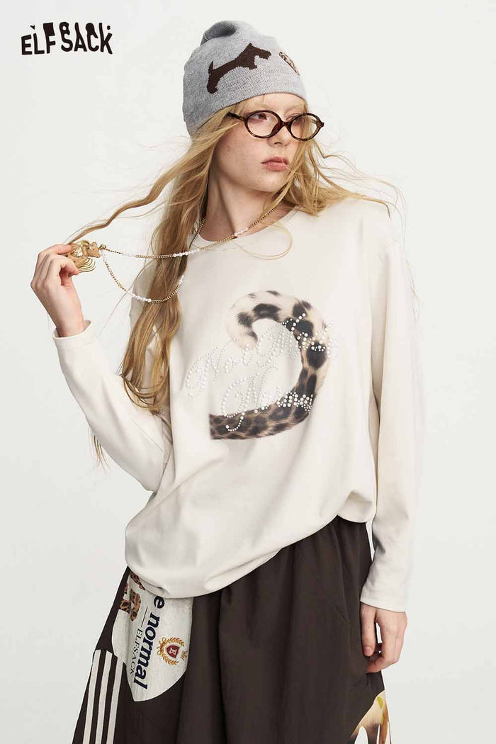 Long Sleeve Leopard Slogan Graphic Tee
