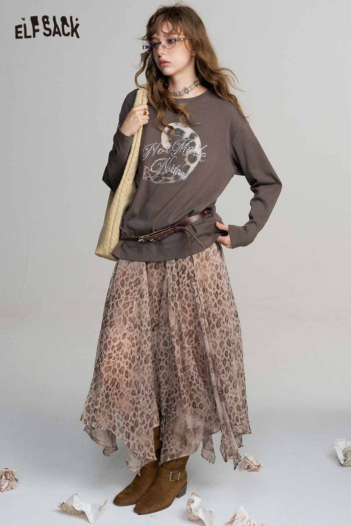 Long Sleeve Leopard Slogan Graphic Tee