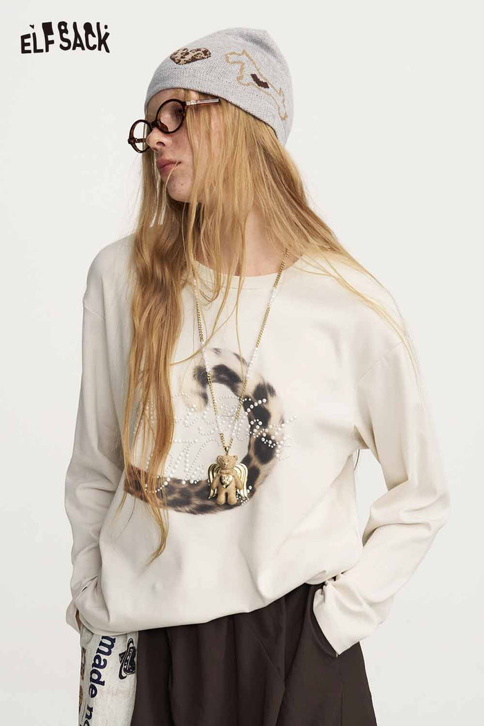 Long Sleeve Leopard Slogan Graphic Tee