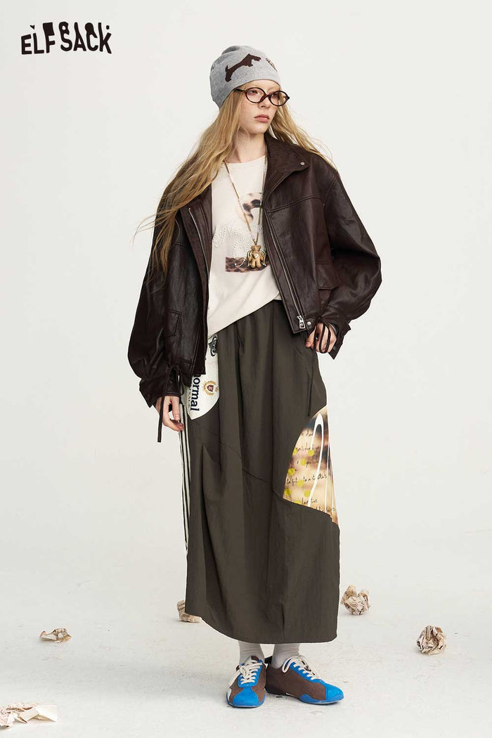 Loose Asymmetrical Patchwork Graphic Midi Skirt