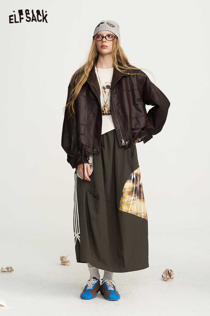 Loose Asymmetrical Patchwork Graphic Midi Skirt