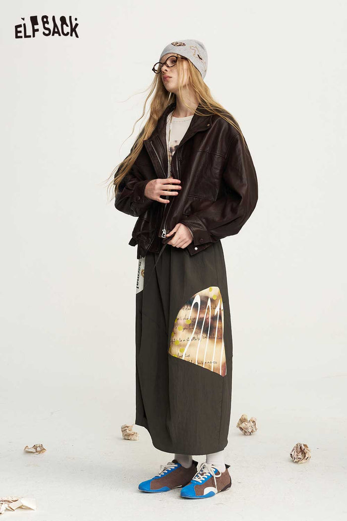 Loose Asymmetrical Patchwork Graphic Midi Skirt
