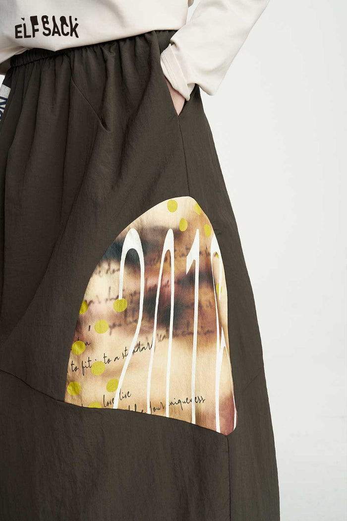 Loose Asymmetrical Patchwork Graphic Midi Skirt