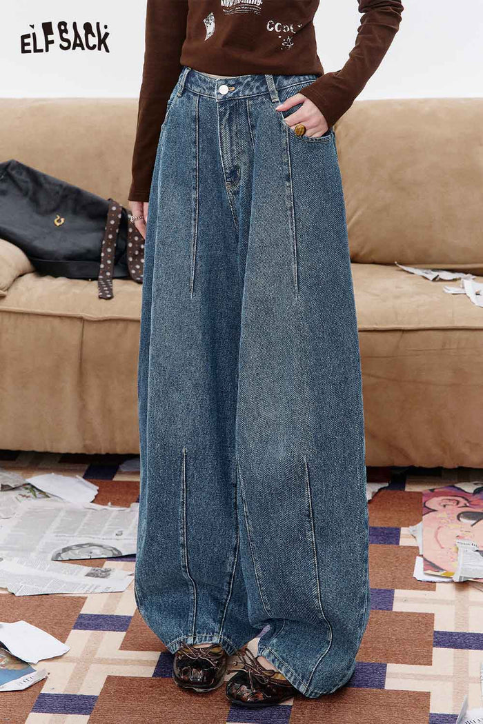 Loose Blue Denim Wide Leg Pants