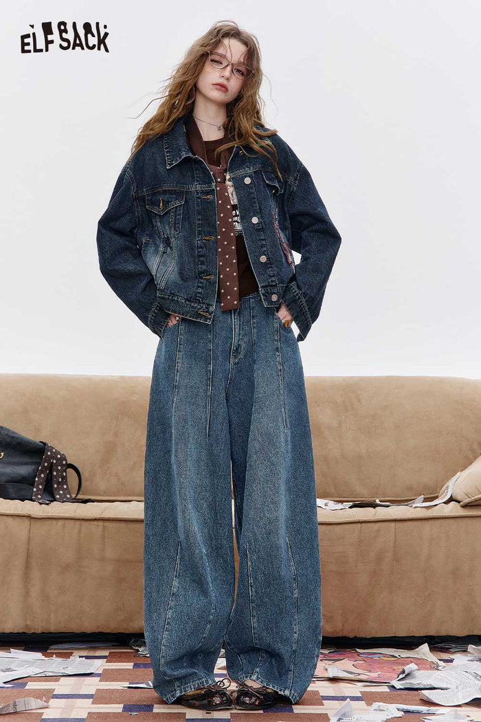 Loose Blue Denim Wide Leg Pants
