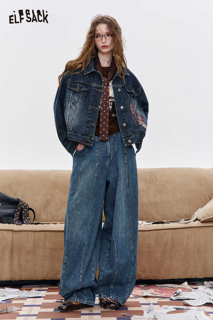 Loose Blue Denim Wide Leg Pants