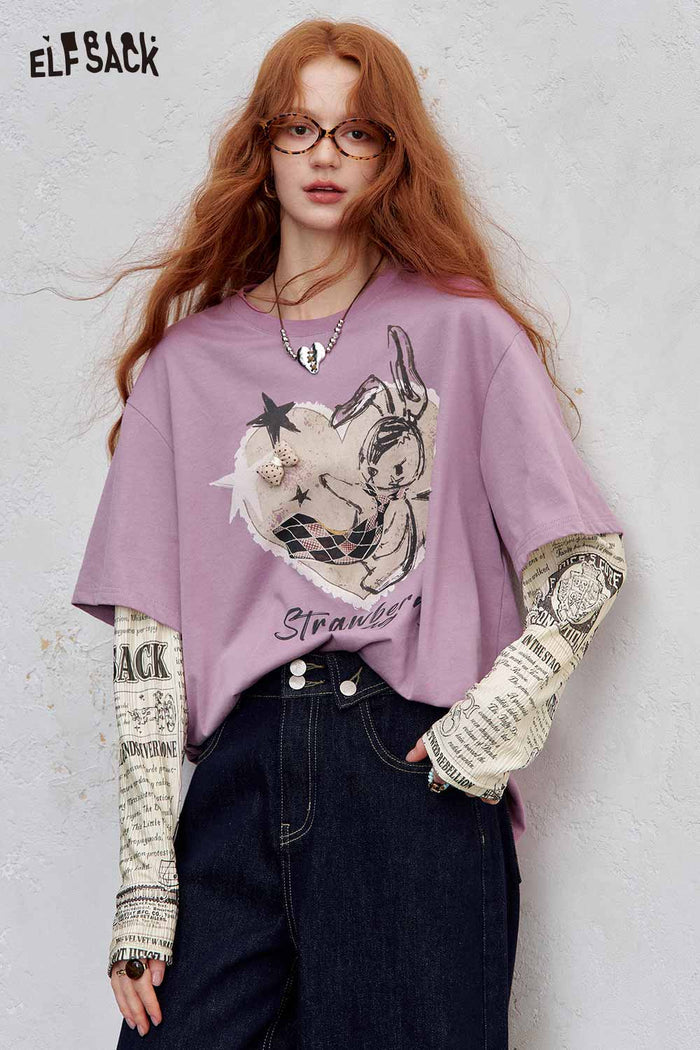 Loose Bunny Graphic Short Sleeve Tee