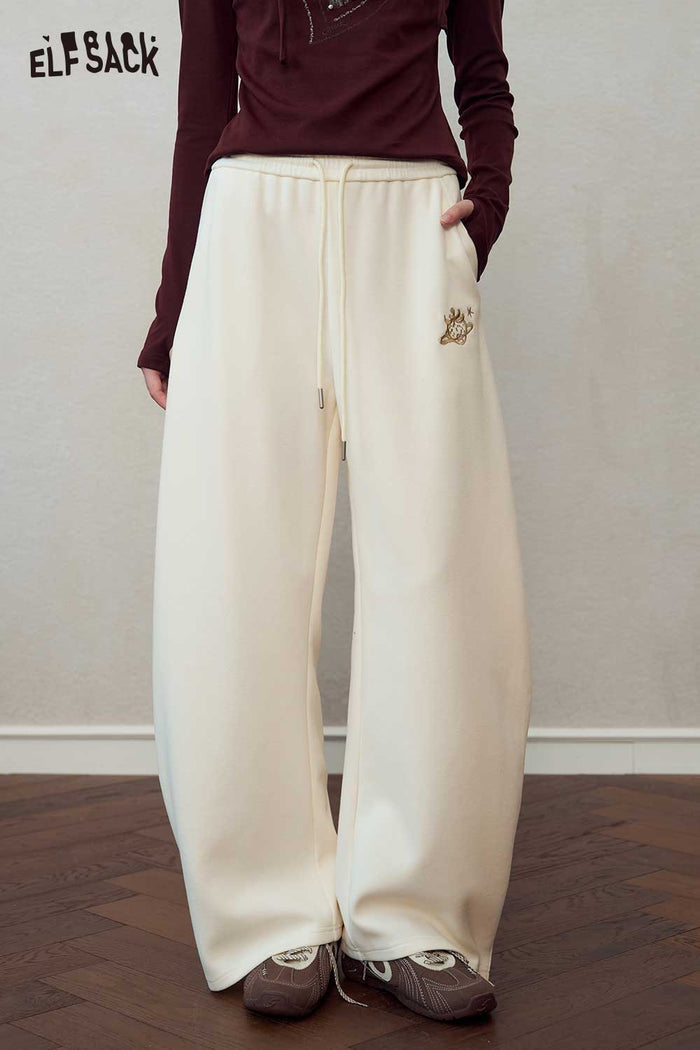 Loose Cartoon Embroidered Wide Leg Pants