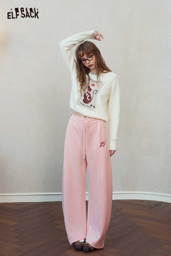 Loose Cartoon Embroidered Wide Leg Pants