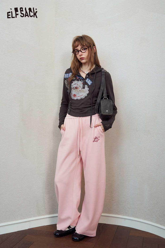 Loose Cartoon Embroidered Wide Leg Pants