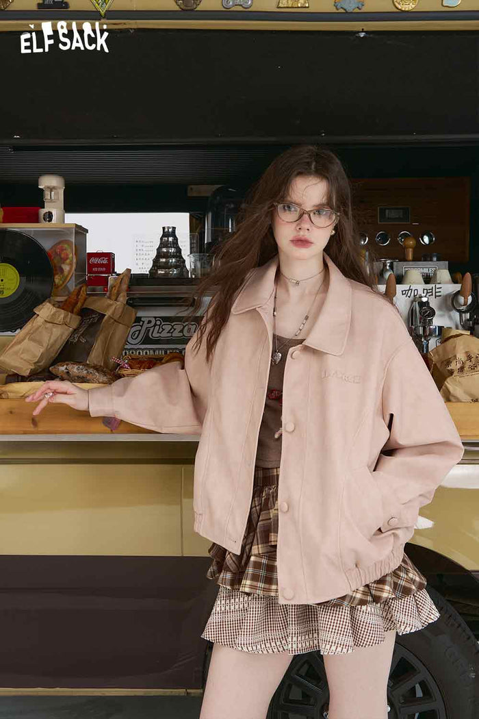 Loose Cropped Pink Short Outerwear Jacket