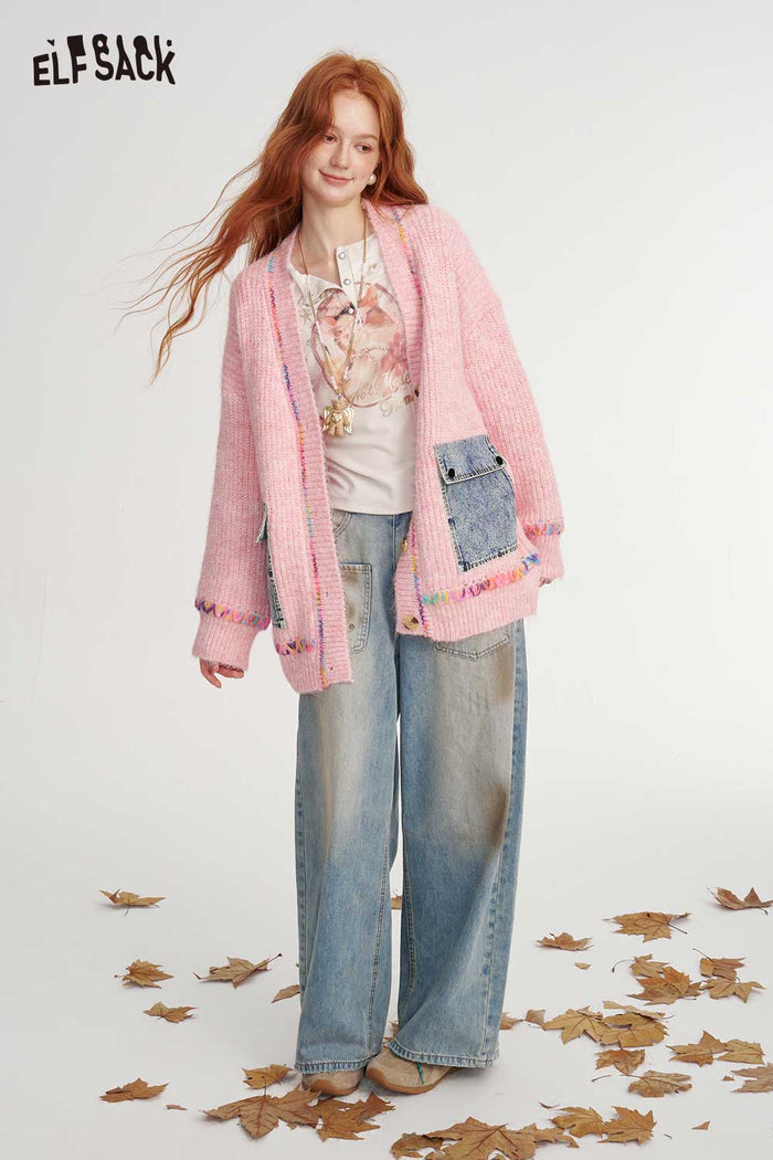 Loose Denim Pocket Knit Cardigan