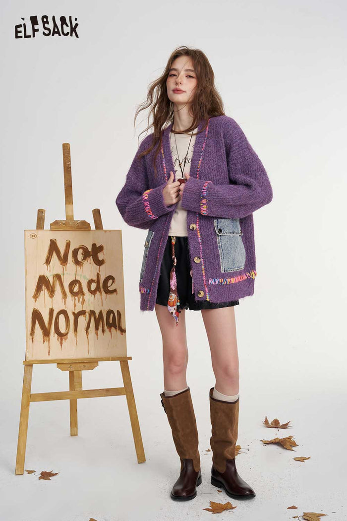 Loose Denim Pocket Knit Cardigan