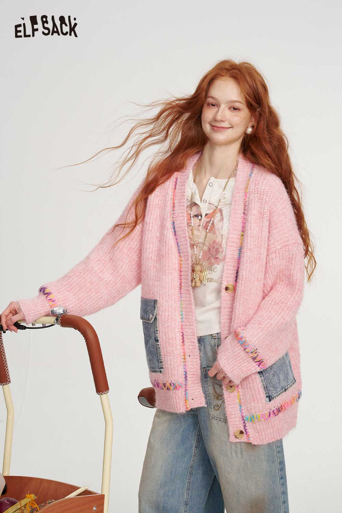 Loose Denim Pocket Knit Cardigan