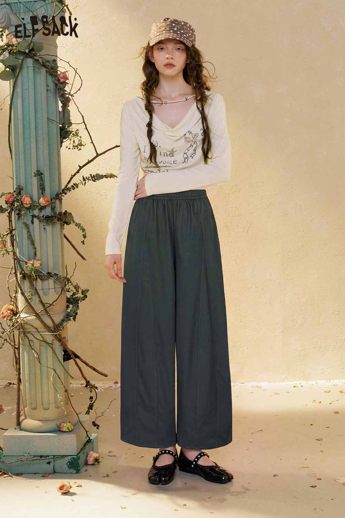 ELFSACK Loose Elastic Waist Casual Pants