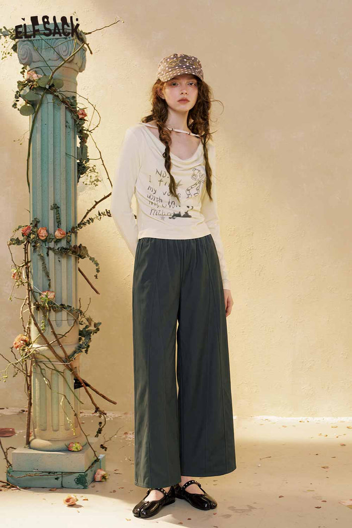 ELFSACK Loose Elastic Waist Casual Pants