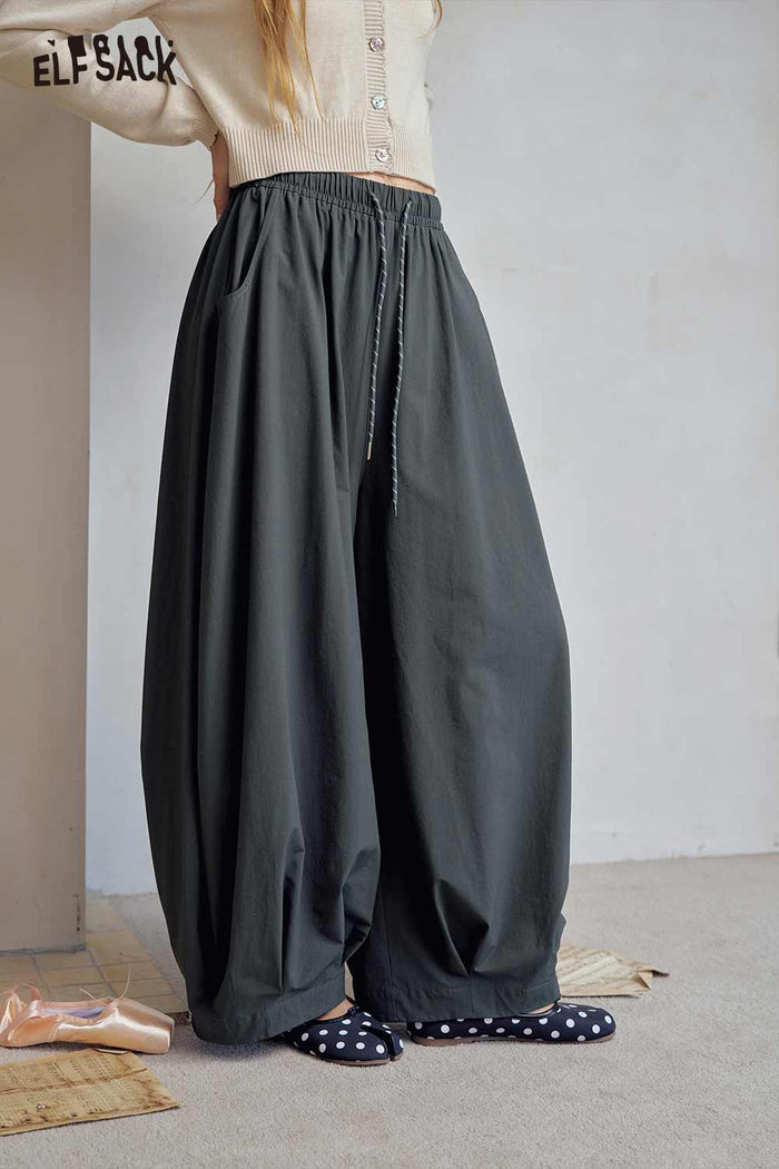Loose Elastic Waist Wide Leg Pants