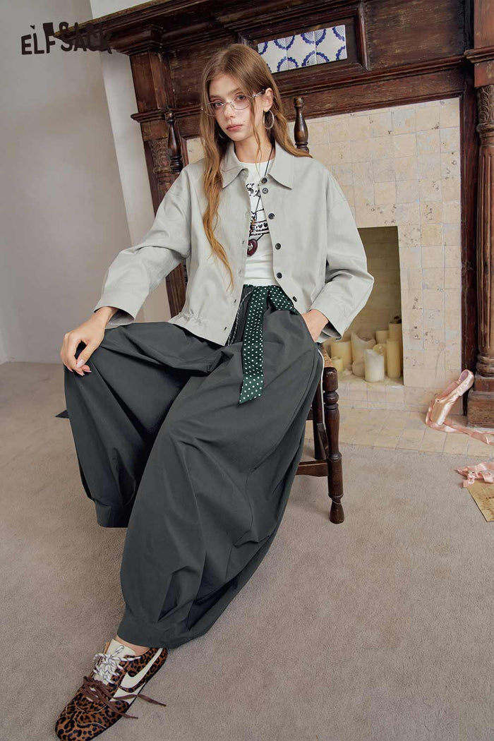 Loose Elastic Waist Wide Leg Pants