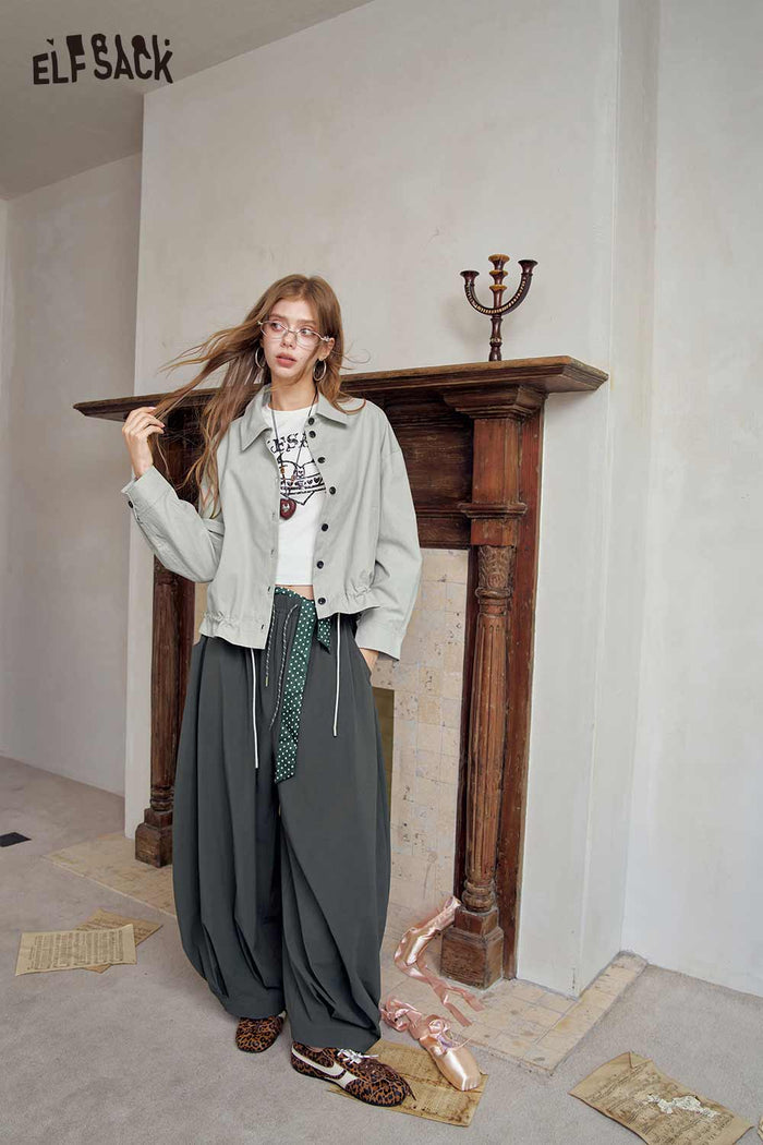 Loose Elastic Waist Wide Leg Pants