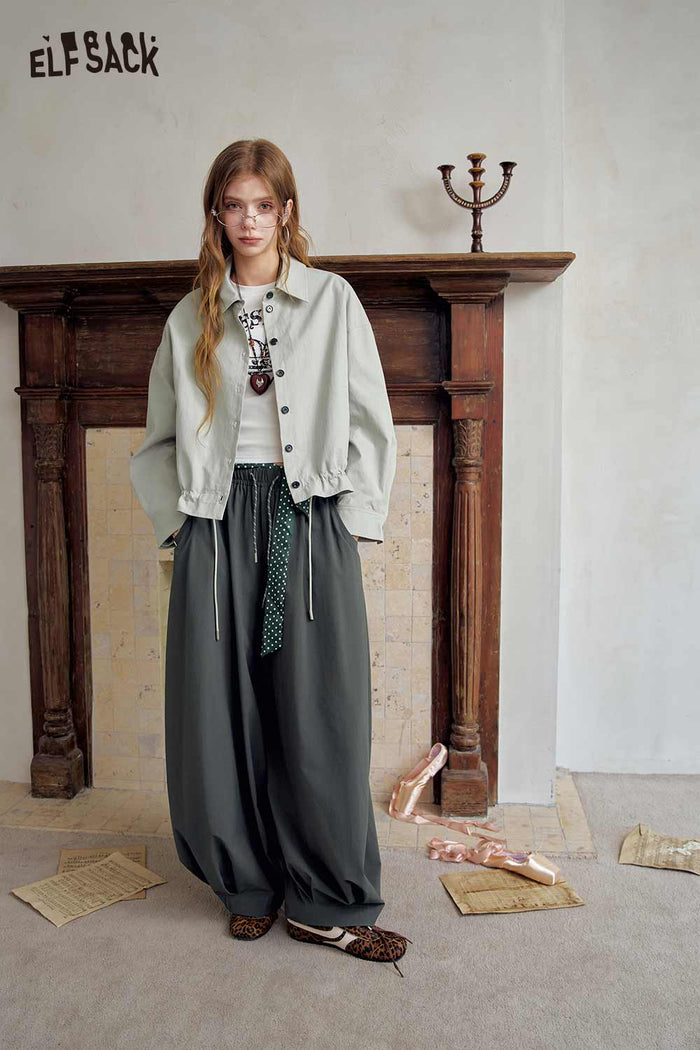 Loose Elastic Waist Wide Leg Pants