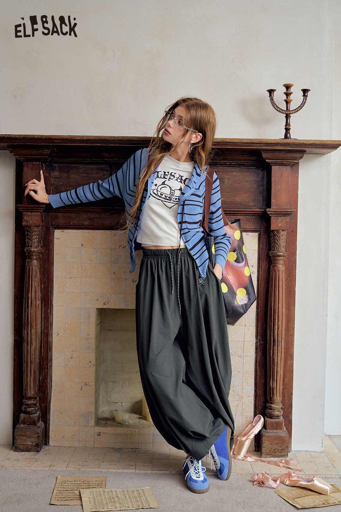 Loose Elastic Waist Wide Leg Pants