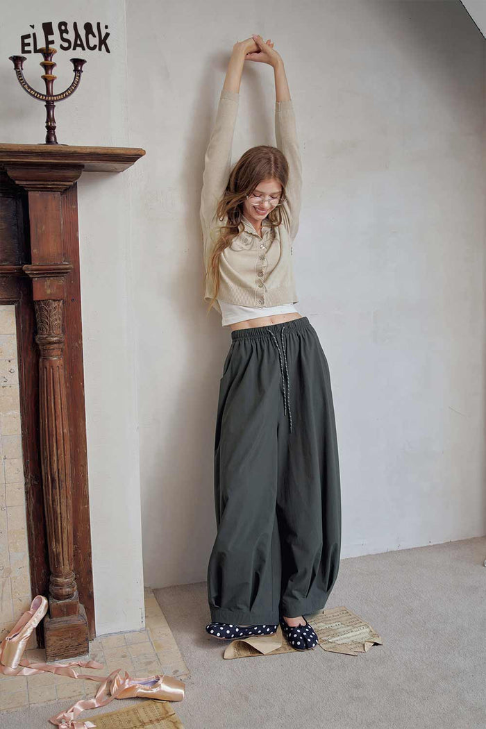 Loose Elastic Waist Wide Leg Pants