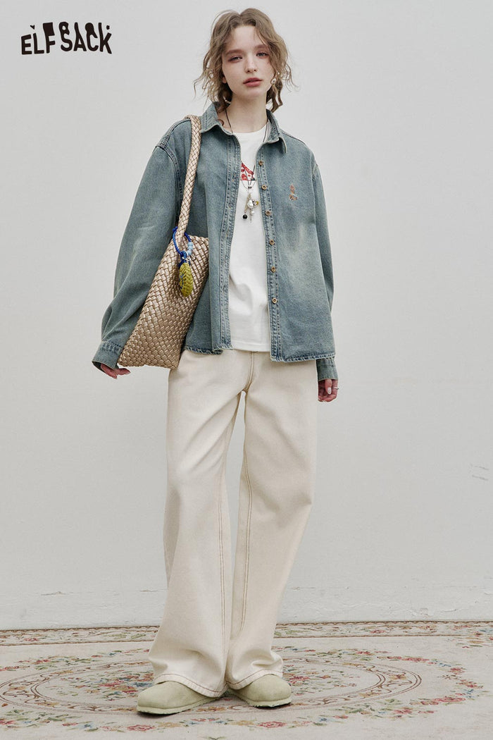 Loose Embroidered Denim Shirt