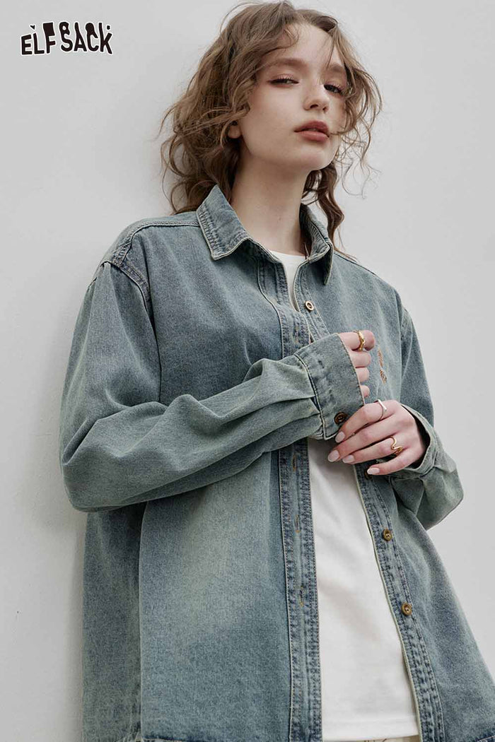 Loose Embroidered Denim Shirt