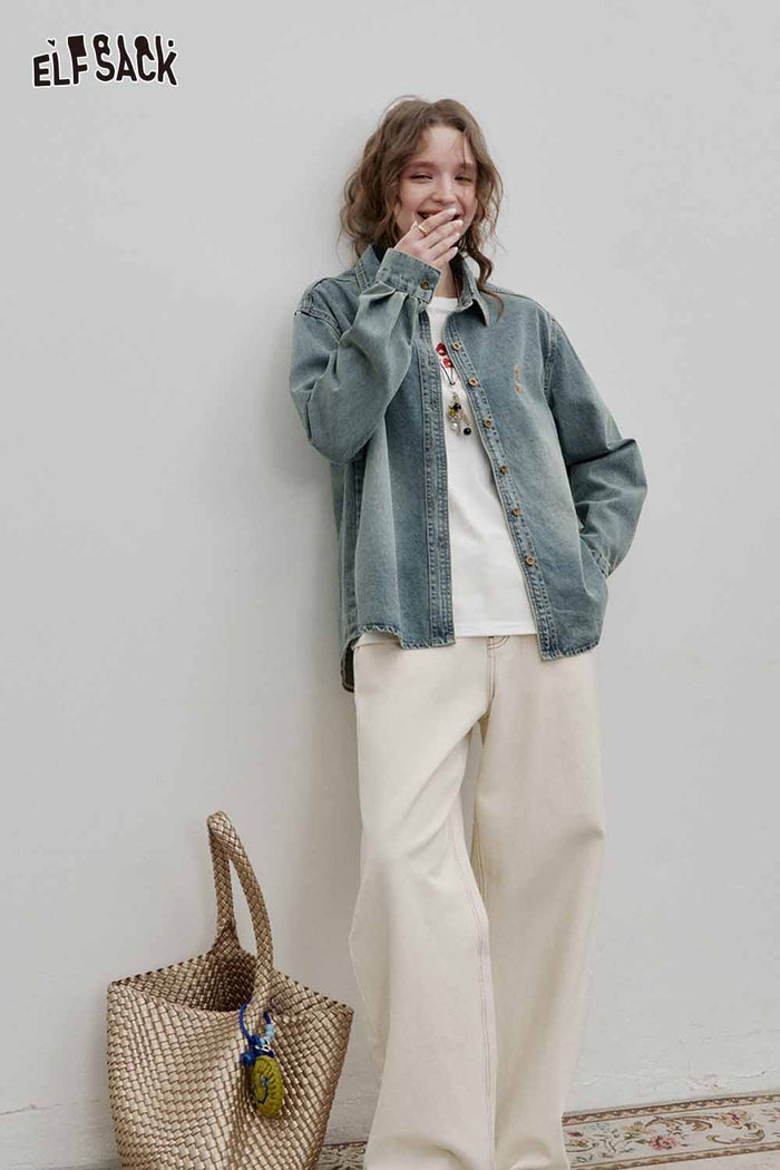 Loose Embroidered Denim Shirt