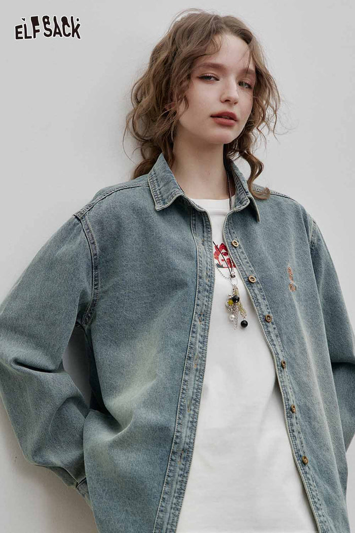 Loose Embroidered Denim Shirt