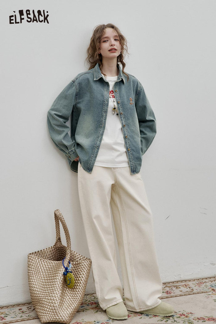 Loose Embroidered Denim Shirt