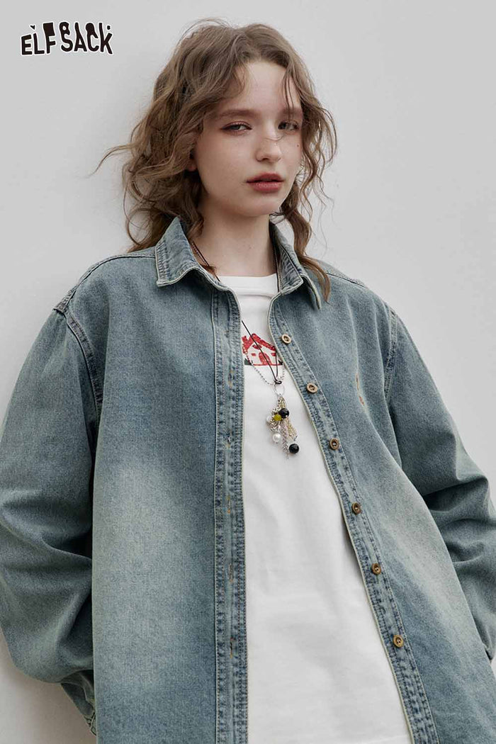 Loose Embroidered Denim Shirt