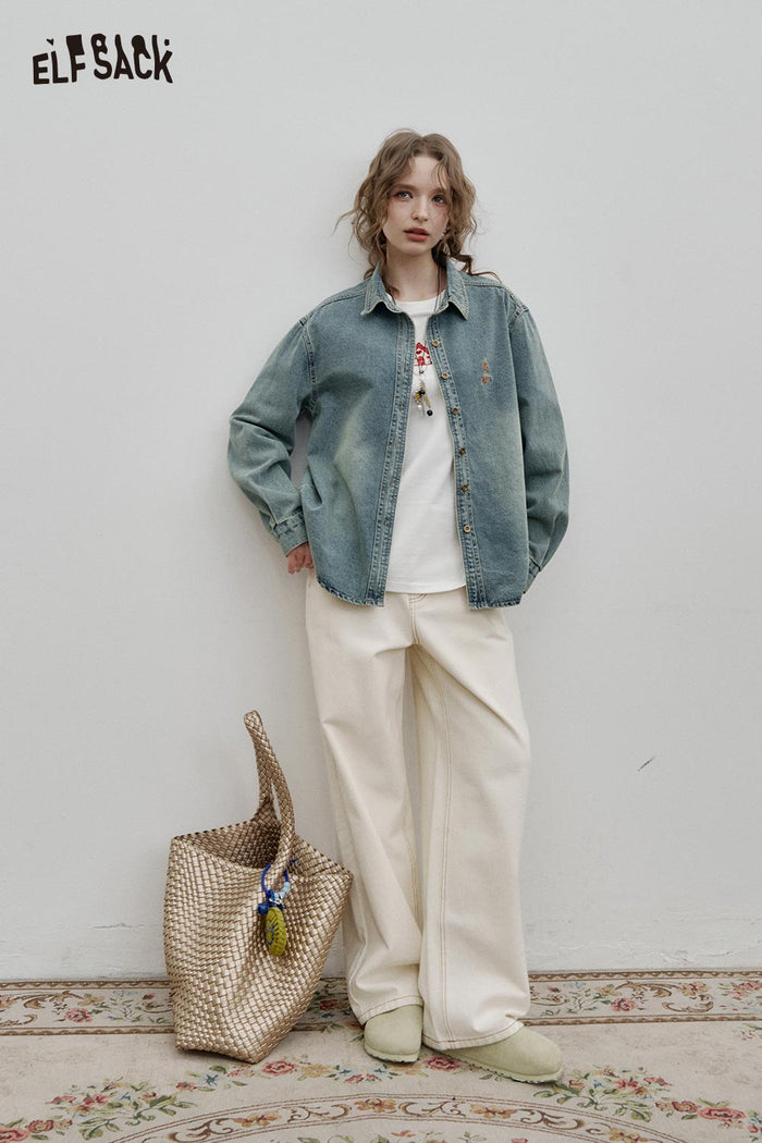 Loose Embroidered Denim Shirt