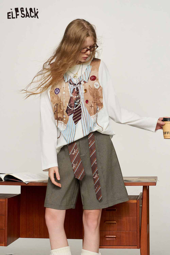 Loose Fake Layered Graphic Long Sleeve T Shirt