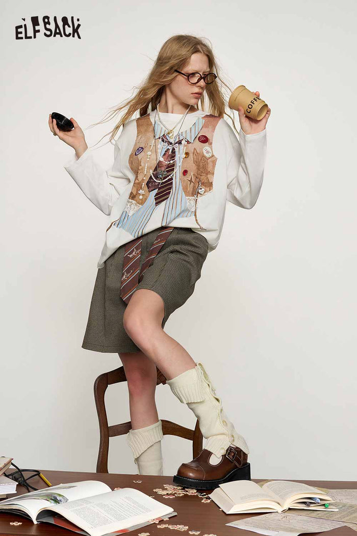 Loose Fake Layered Graphic Long Sleeve T Shirt