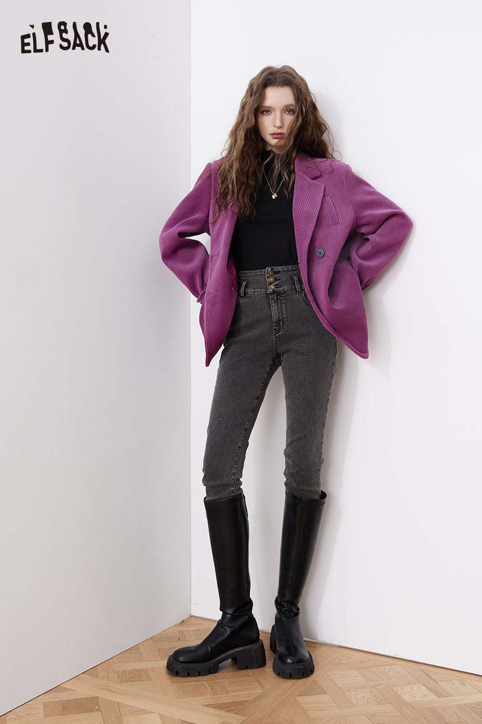 Loose Fit Purple Blazer