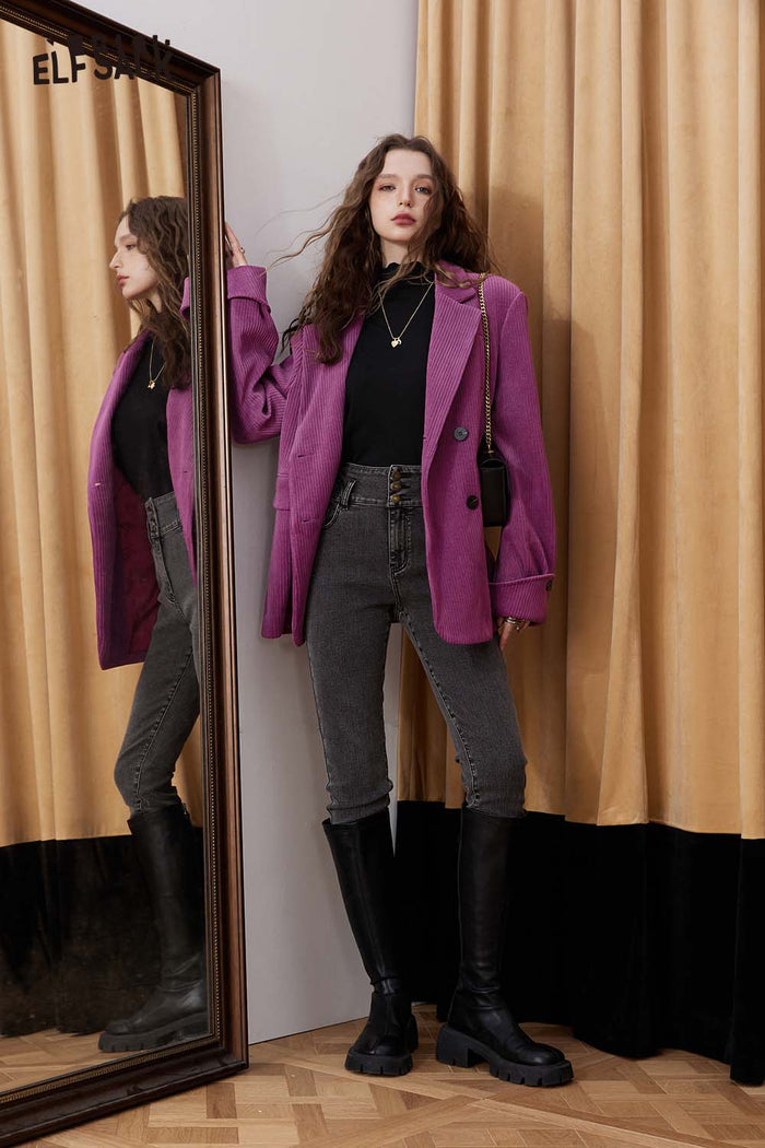 Loose Fit Purple Blazer