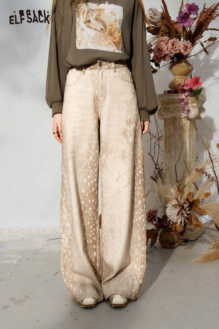 Loose Fit Wide Leg Gradient Paisley Print Jeans