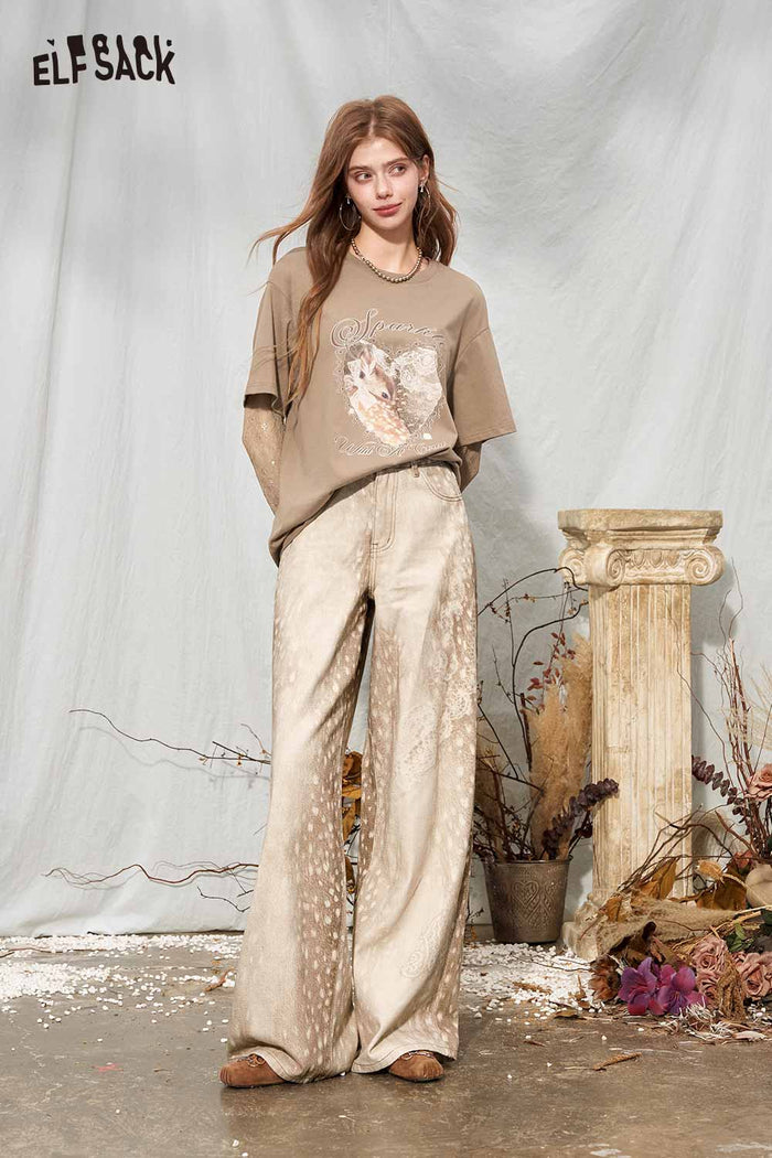 Loose Fit Wide Leg Gradient Paisley Print Jeans
