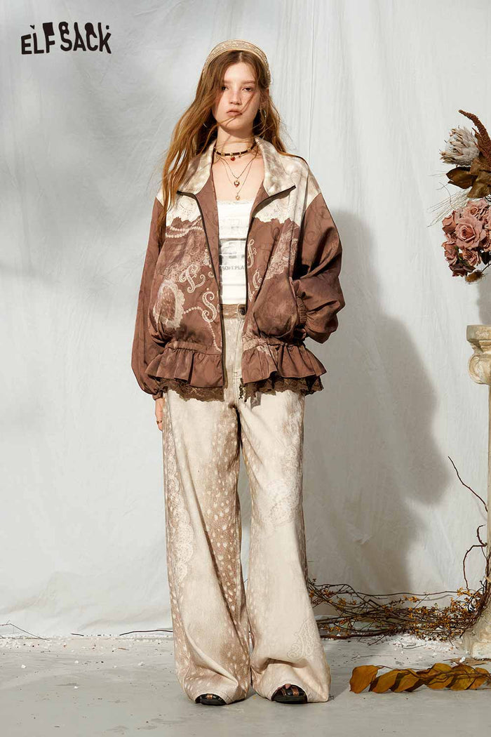 Loose Fit Wide Leg Gradient Paisley Print Jeans