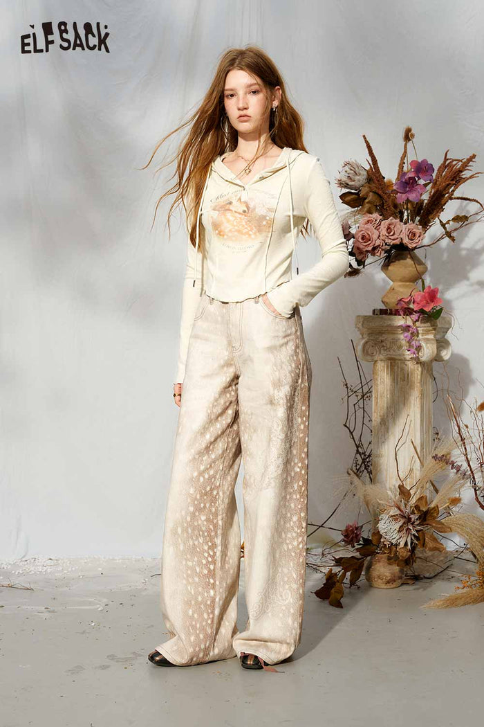 Loose Fit Wide Leg Gradient Paisley Print Jeans