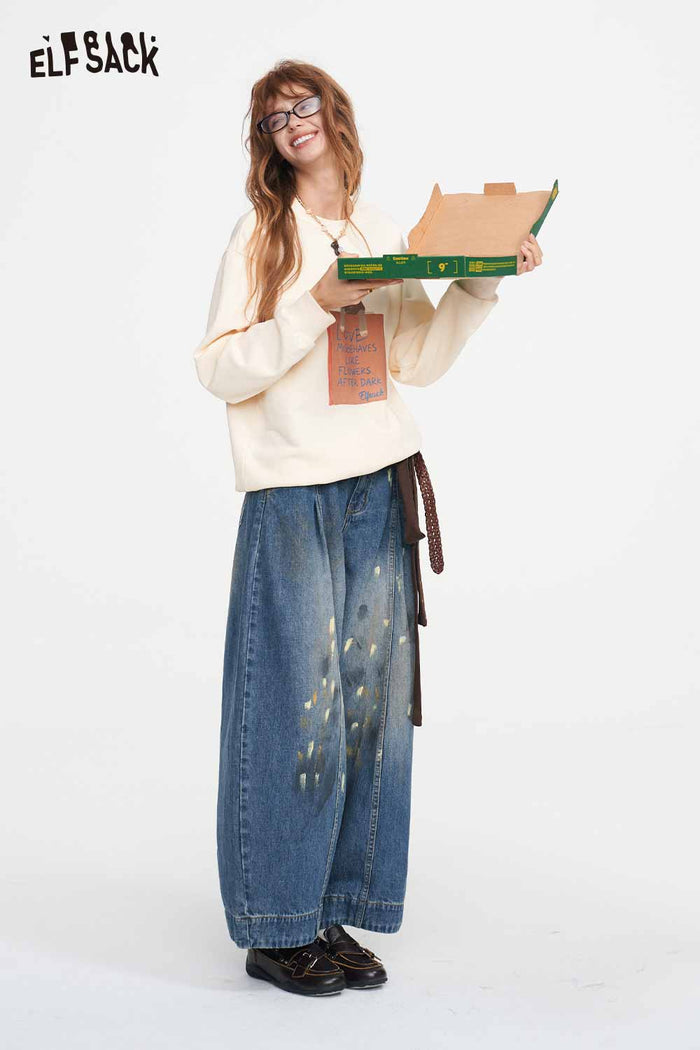 Loose Fit Wide Leg Paint Splatter Jeans