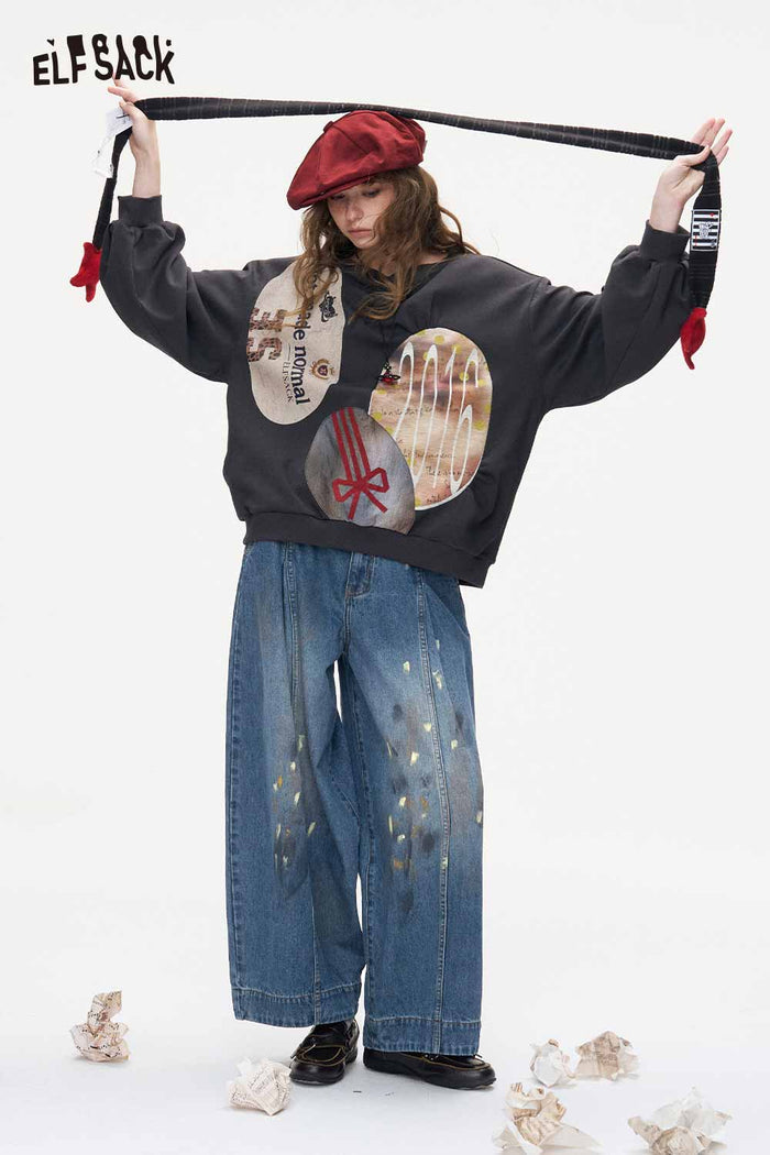 Loose Fit Wide Leg Paint Splatter Jeans