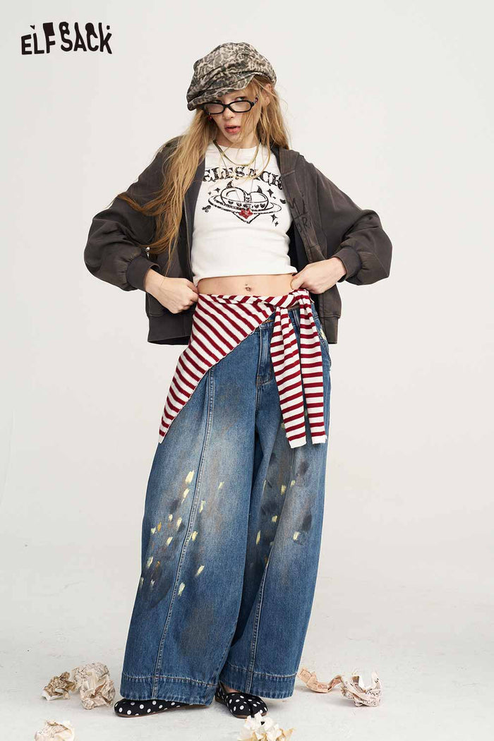 Loose Fit Wide Leg Paint Splatter Jeans