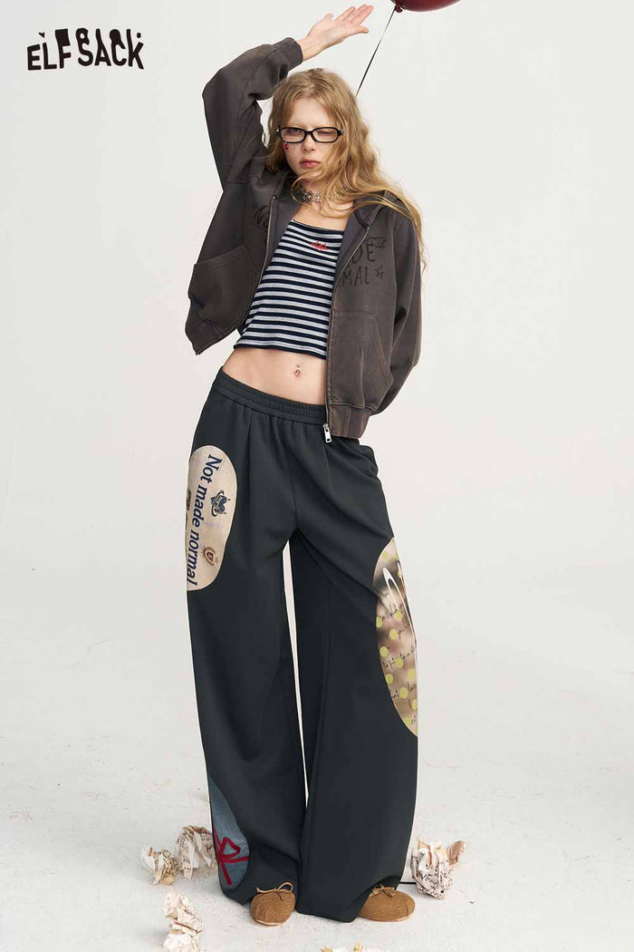 Loose Graphic Print Wide Leg Pants