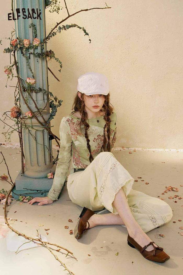 ELFSACK Loose Lace Hem Wide Leg Pants