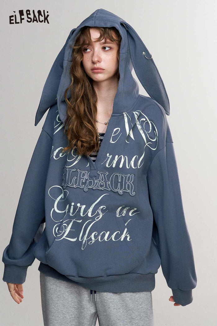 Loose Letter Print Long Sleeve Hoodie