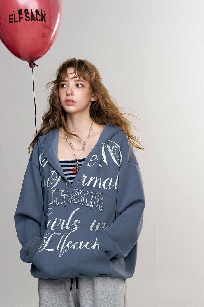 Loose Letter Print Long Sleeve Hoodie