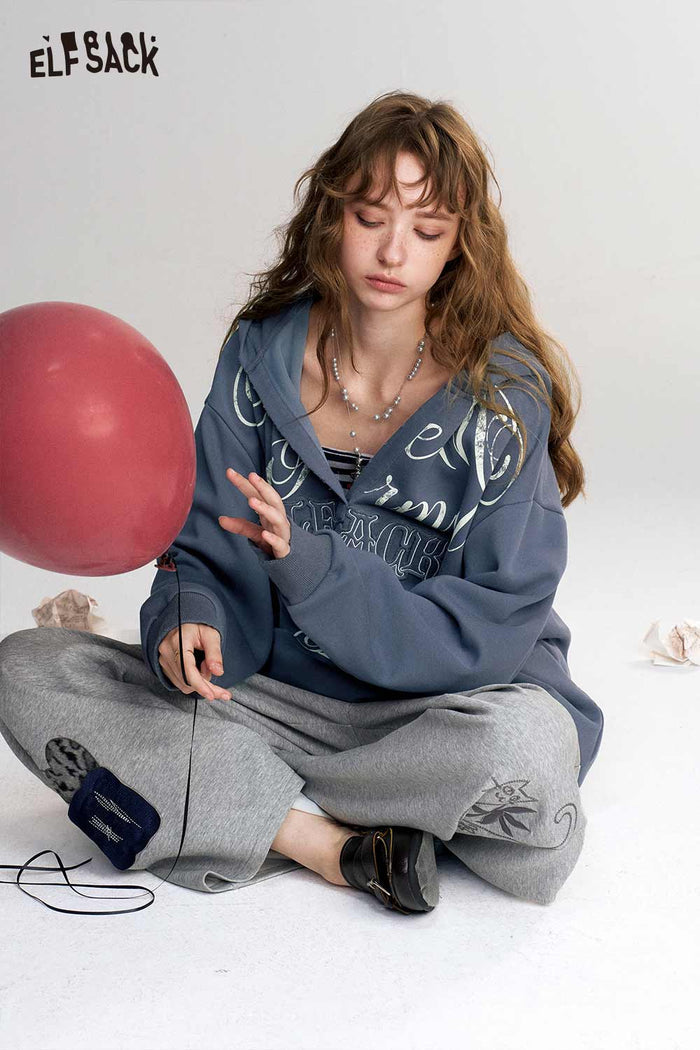 Loose Letter Print Long Sleeve Hoodie